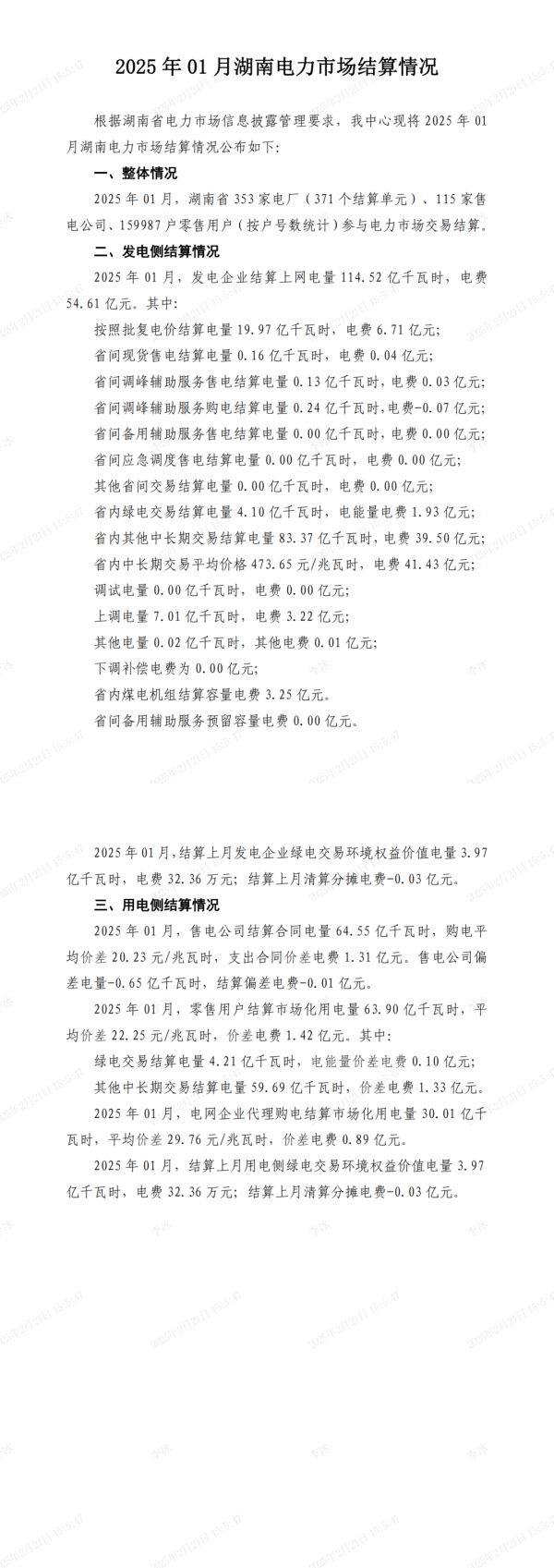 股票短线配资 2025年1月至3月湖南电力市场结算情况